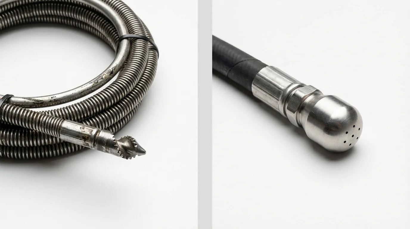 Drain snake cable and hydro jetting nozzle used for drain cleaning in Christiana, PA