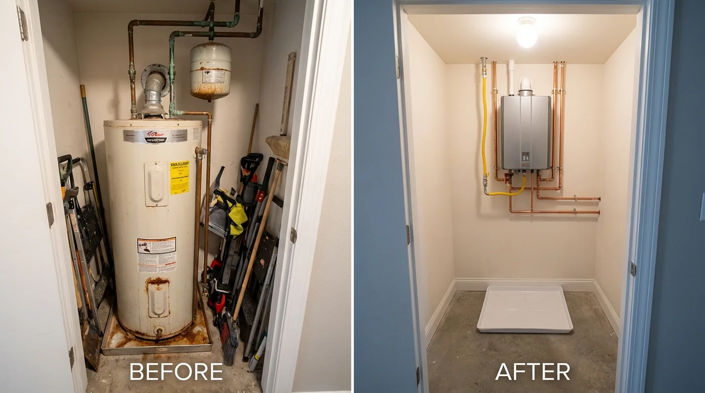 Tank water heater versus wall-mounted tankless unit comparison for Christiana, PA homeowners