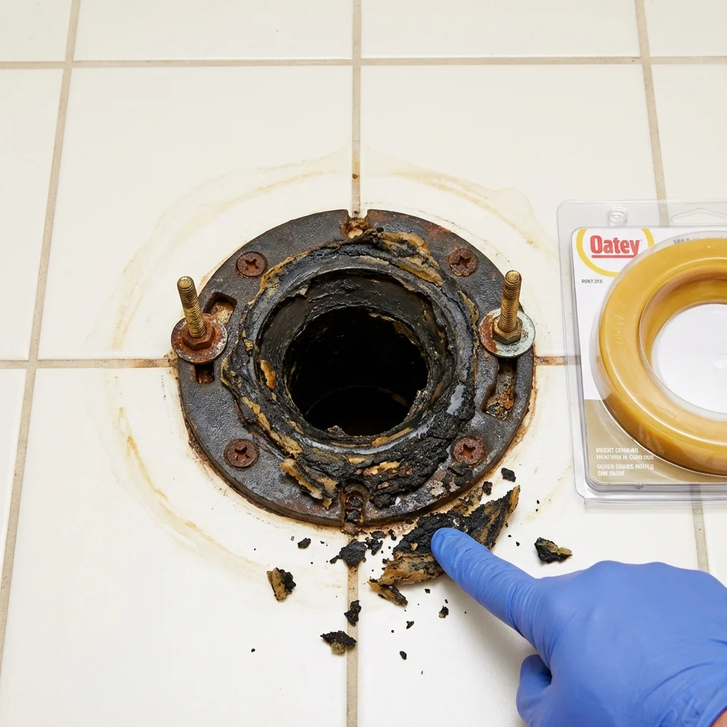 Failed wax ring showing water seepage at the base of a toilet in a Christiana, PA home