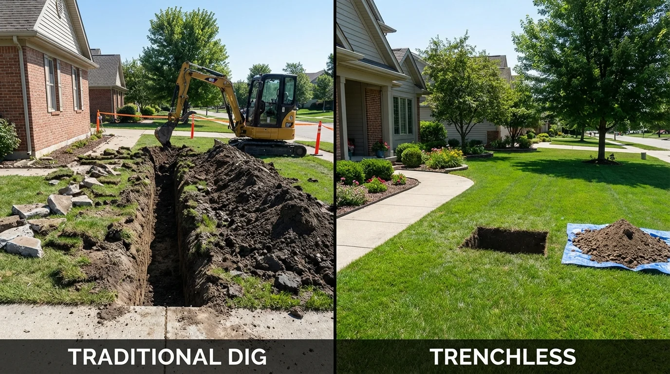 Trenchless sewer repair with minimal yard damage versus traditional excavation in Christiana, PA